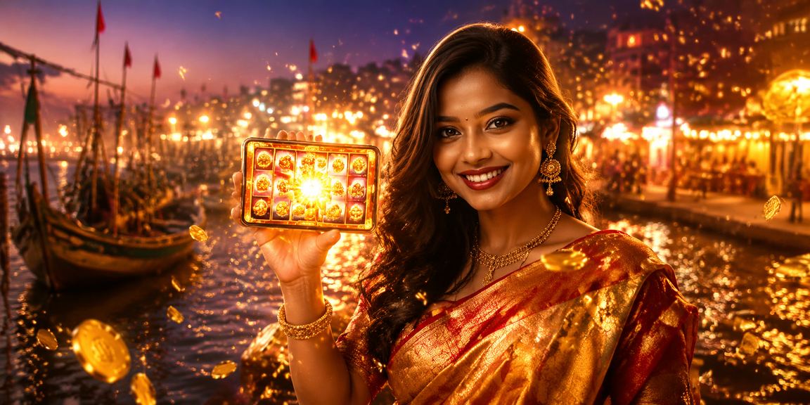 A woman in a saree enjoying slot games in Cox's Bazar